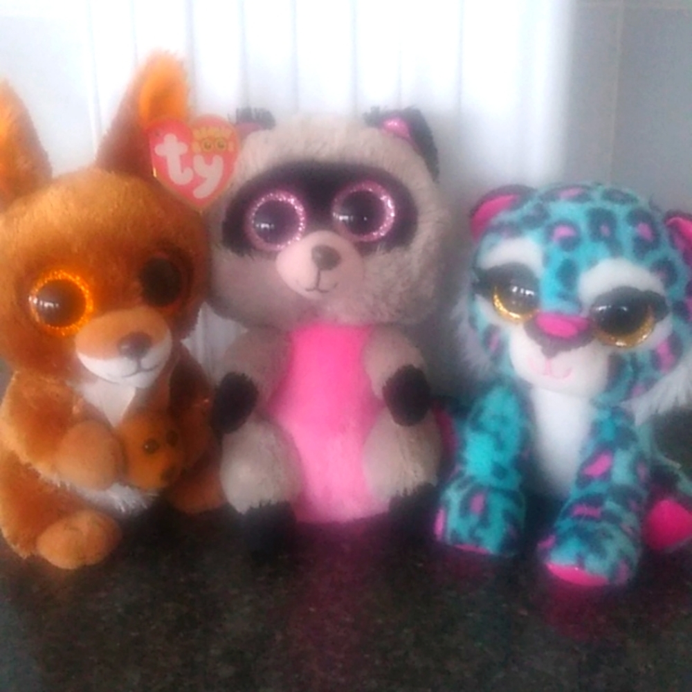 Stuffed animals 3  tiger raccoon kangaroo
